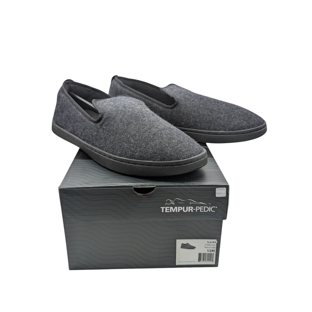 Tempur-Pedic Mens Size 10 Slater Charcoal Moccasin Slippers Shoes TP6157-005 NEW